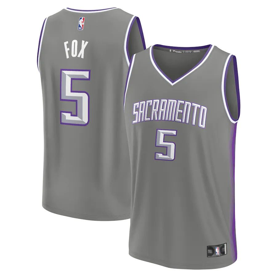Men Sacramento Kings #5 De Aaron Fox Fanatics Branded Gray City Edition 2022-23 Fastbreak NBA Jersey->customized nba jersey->Custom Jersey